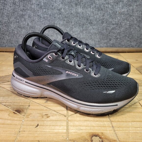 Brooks Ghost 15 Womens Size 8D WIDE Black Silver Athletic Running Shoes Sneakers - Picture 1 of 11